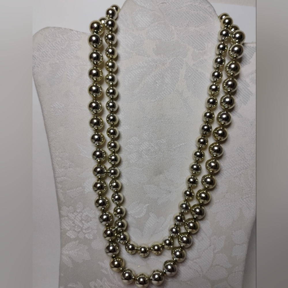 Vintage Double Strand Silver Tone Beaded‎ Necklace